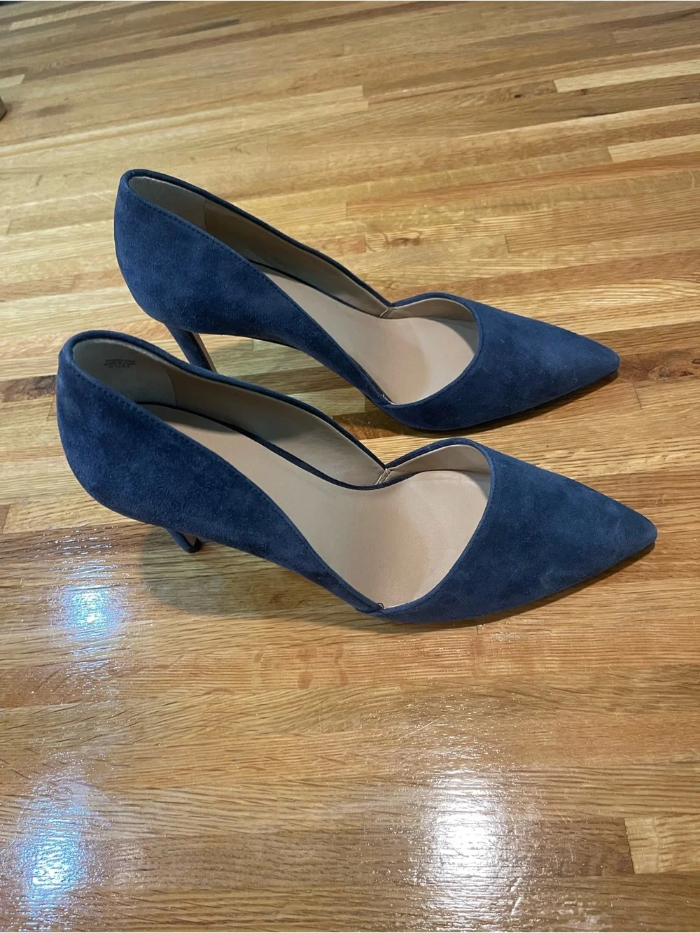 Ann Taylor Navy Suede Pointed-Toe Pumps